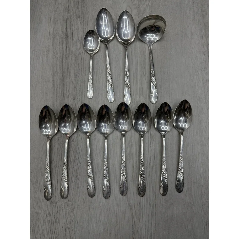 Oneida Community Bridal Wreath Silverplate 62pc Flatware Set 1955 Wood Box